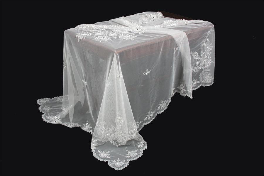 ML16138 Merrigold Lace Beaded Tablecloth, 80"X80"