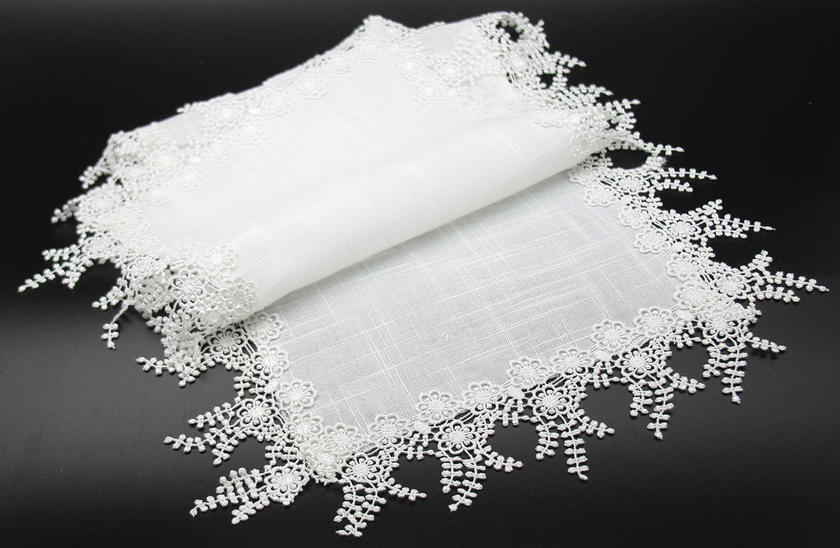 MANOR LUXE Floral Garden Lace Table Runner, 16x36, White