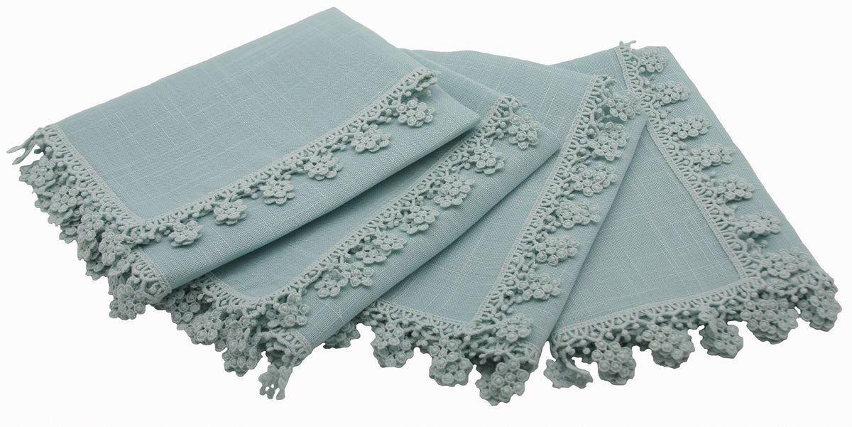 MANOR LUXE Floral Charm Lace Napkins Set of 4, 20x20, Pastel Blue