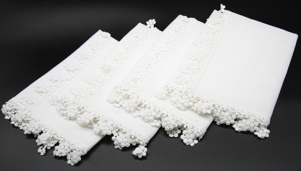 MANOR LUXE Floral Charm Lace Napkins Set of 4, 20x20, Pastel Blue