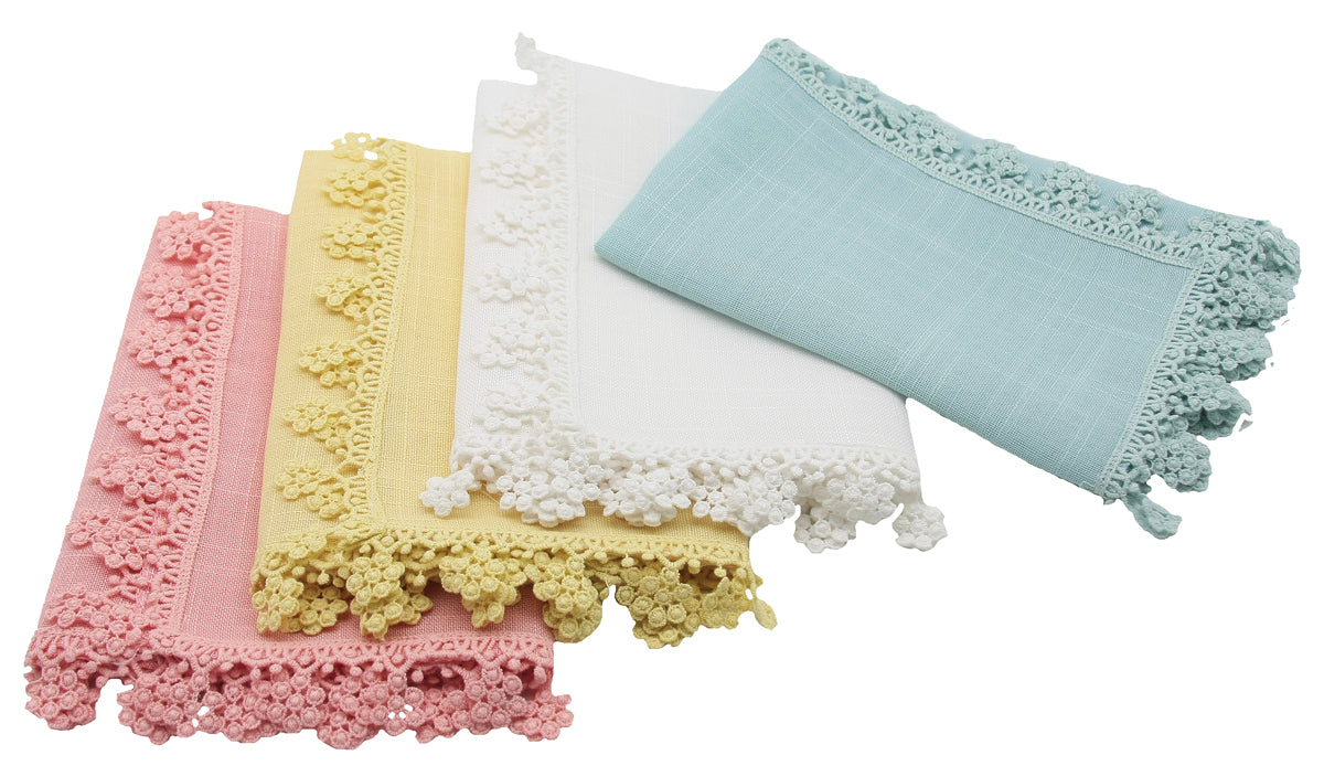 MANOR LUXE Floral Charm Lace Napkins Set of 4, 20x20, Pastel Blue