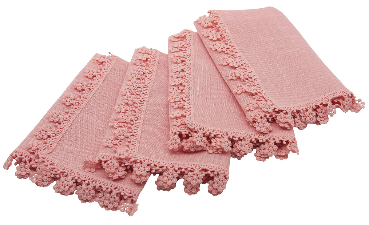 MANOR LUXE Floral Charm Lace Napkins Set of 4, 20x20, Pastel Blue
