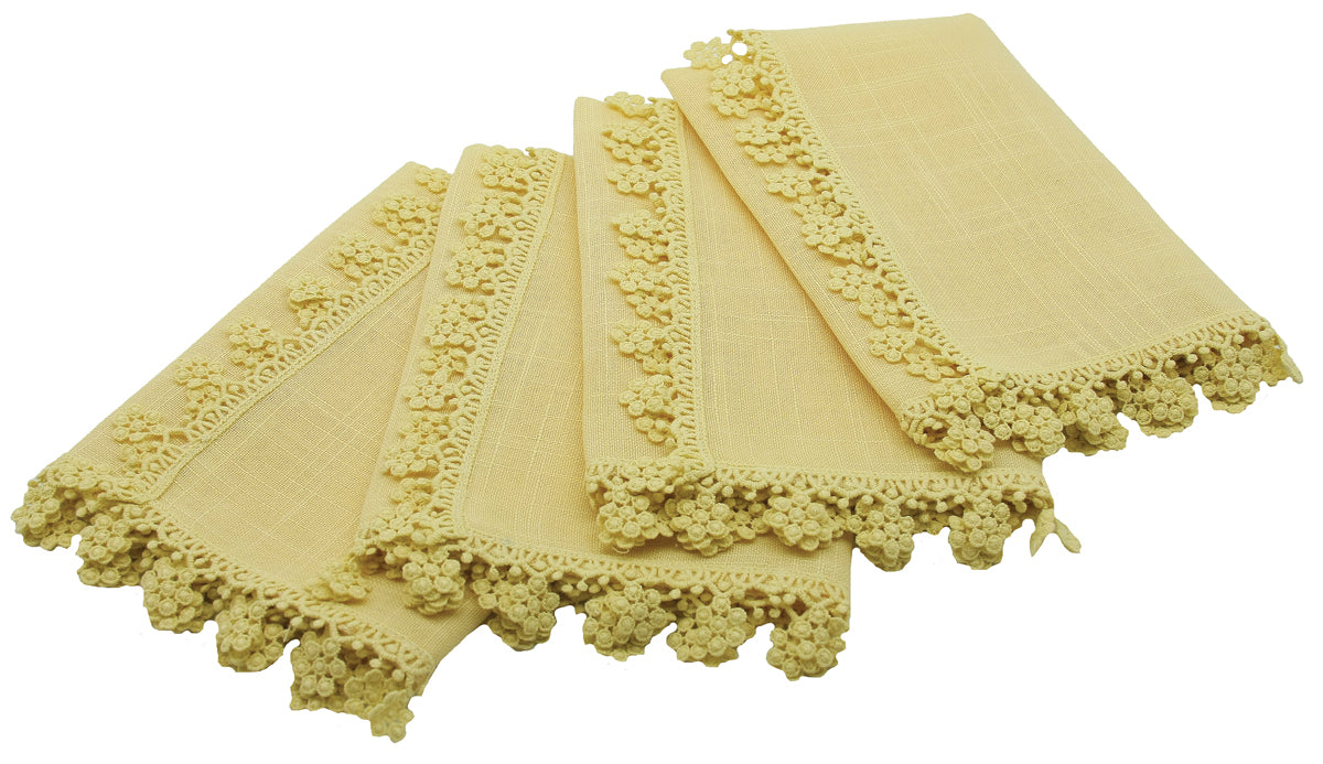 ML16152 Floral Charm Lace Trim Napkins, 20"x20", Set of 4