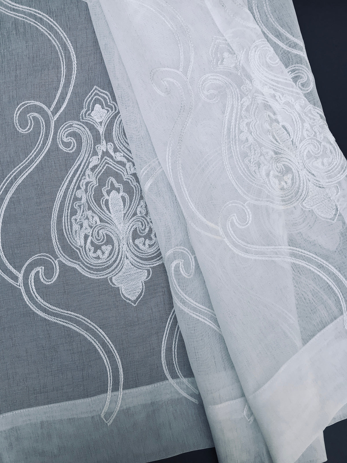 ML16229 Ella Embroidered Sheer Rod Pocket Curtain Panel 52x108 White Polyester