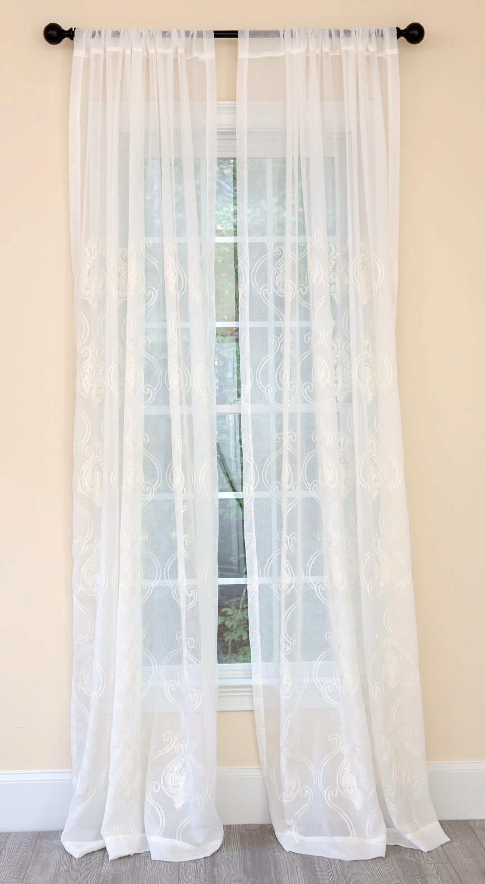 ML16229 Ella Embroidered Sheer Rod Pocket Curtain Panel 52x108 White Polyester