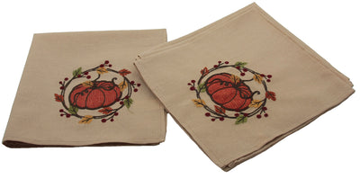 ML16351 Rustic Pumpkin Wreath Embroidered Polyester Napkin Set of 4 18x18