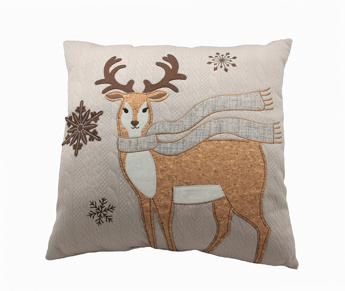 ML16355 Cozy Reindeer Throw Pillow 18x18 Natural