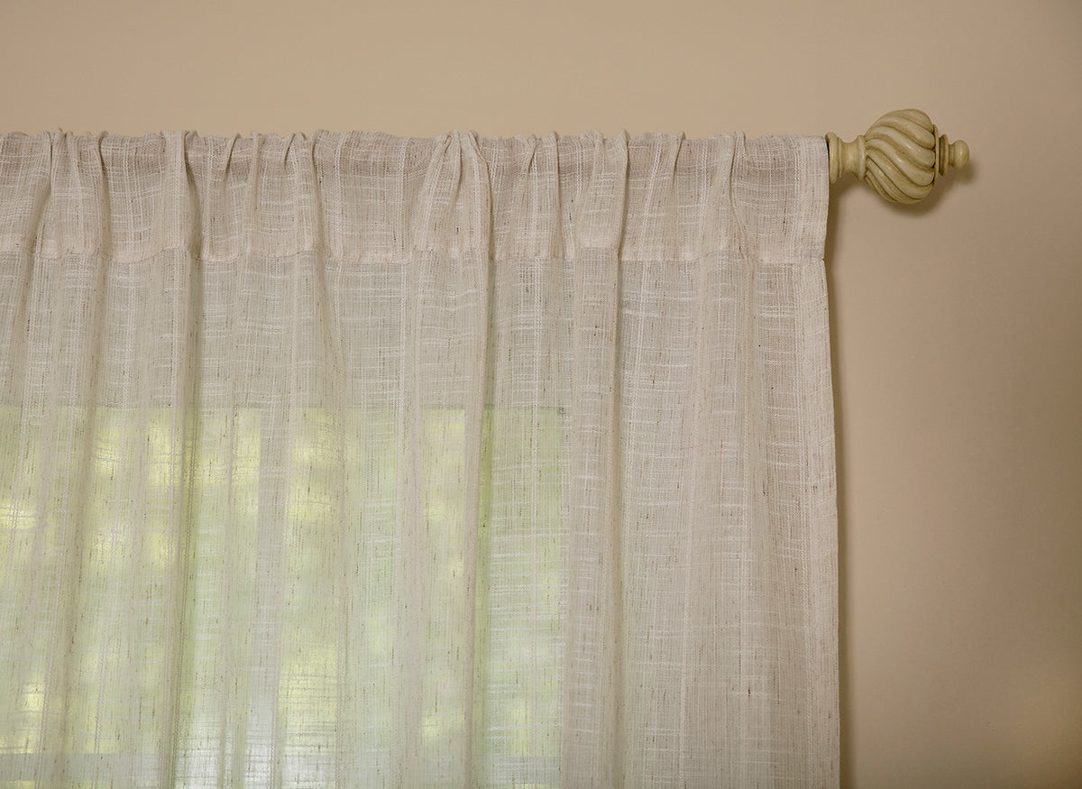 ML16608 Pompeia Textured Stripe Sheer Rod Pocket Curtain Panel 52x96 Natural Polyester