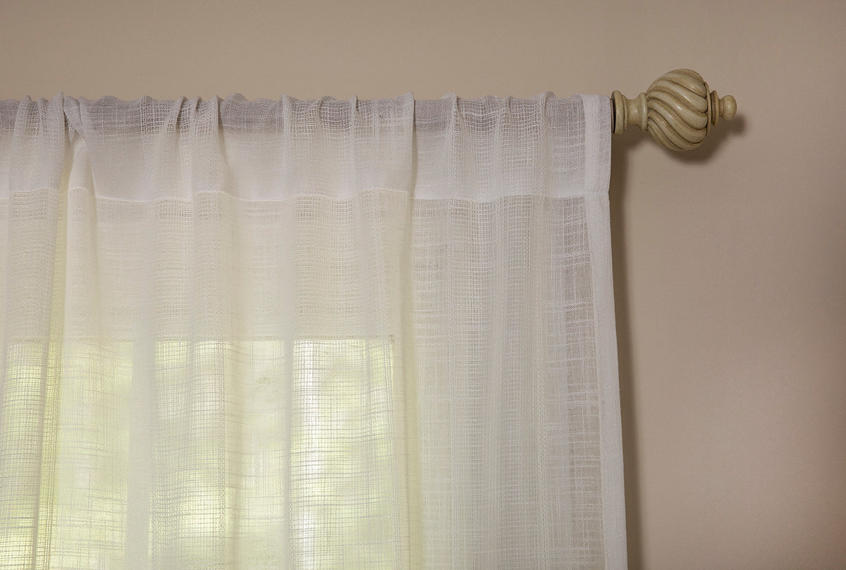 ML16609 Sandy Beach Textured Sheer Rod Pocket Curtain Panel 52x84 Ivory Polyeste