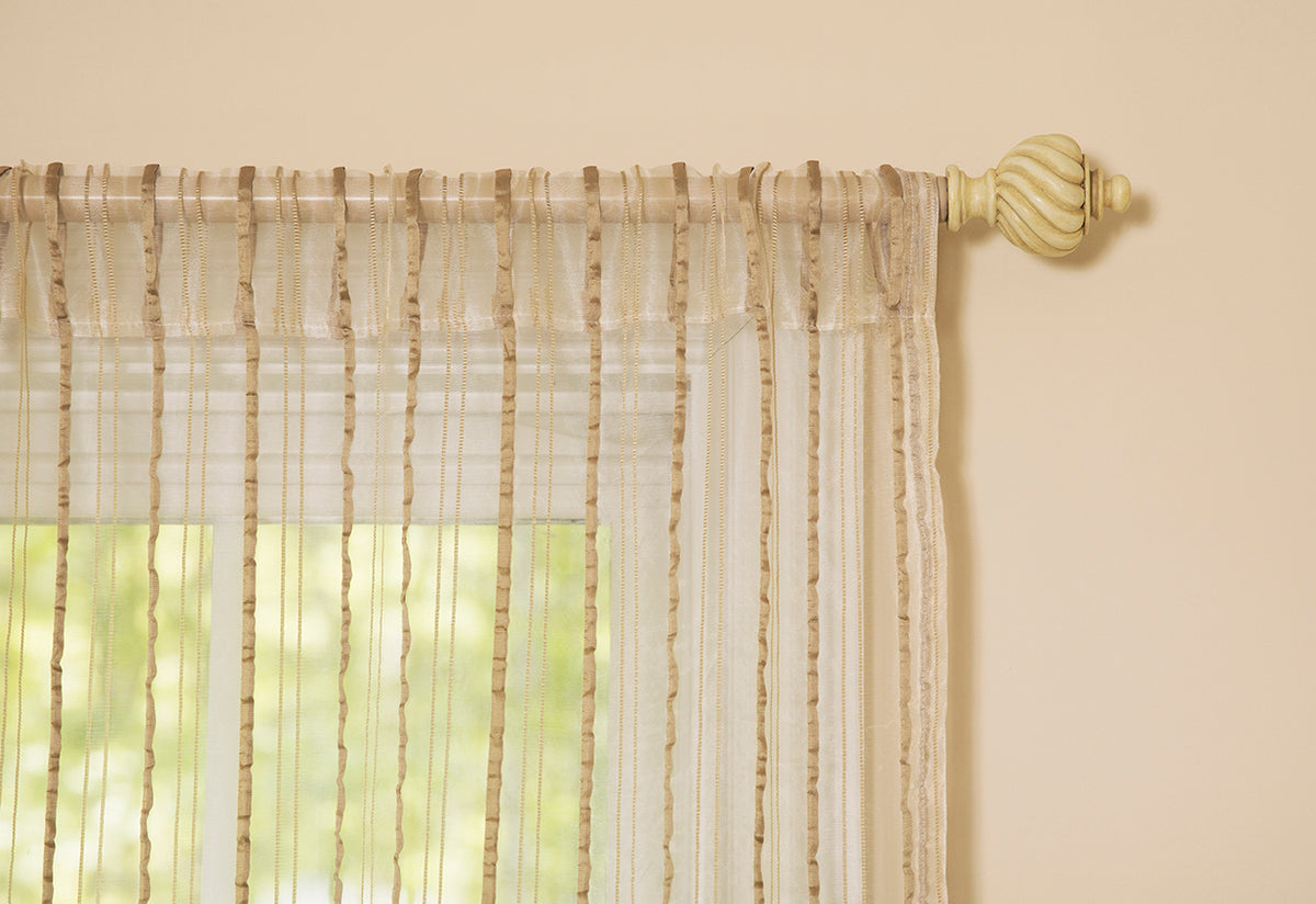ML16610 Tafetta Stripe Textured Sheer Rod Pocket Curtain Panel 52x96 Champagne Polyester