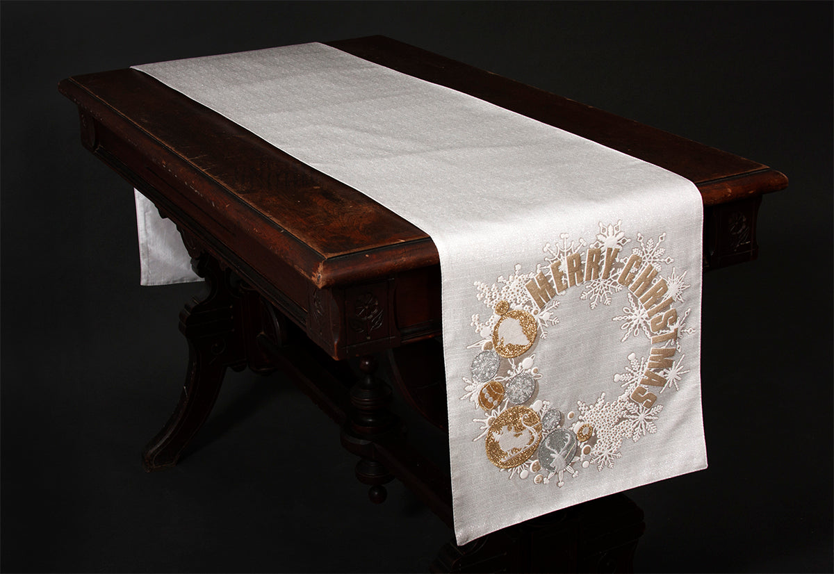 ML17119 Ornament Wreath Table Runner 13.5x72