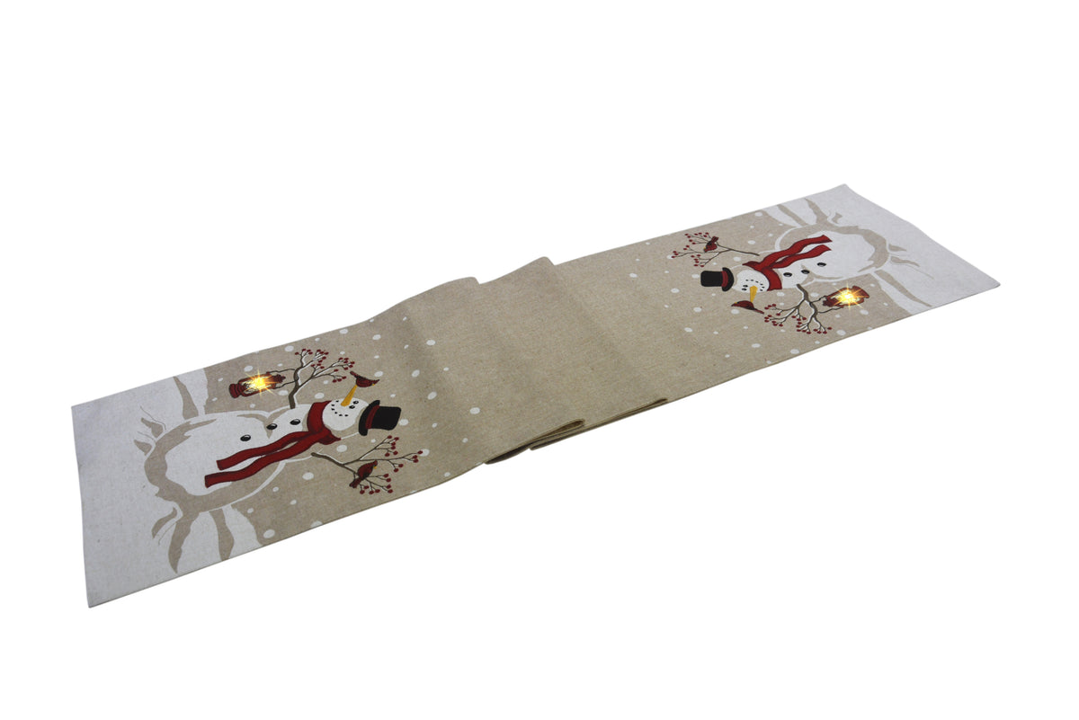 ML18923 – MANOR LUXE Snowman Lantern LED Table Runner, 13.5" x 72"