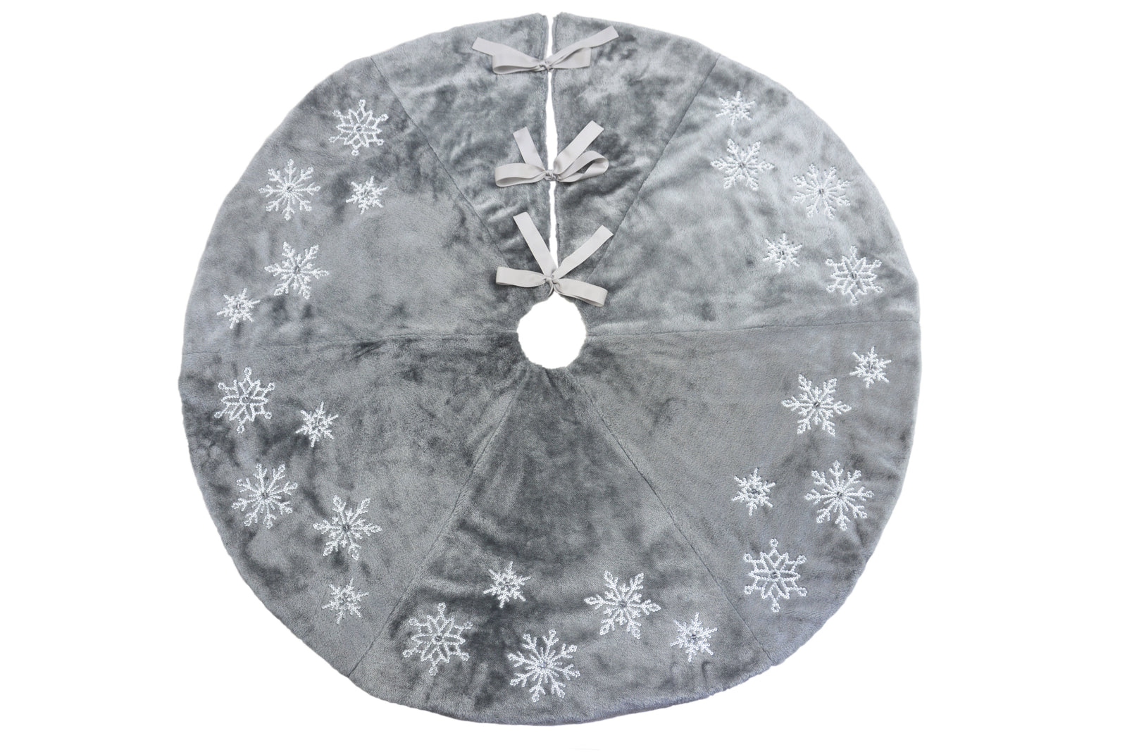 XIA HOME FASHIONS Snowflake Sequin Plush Tree Skirt Grey 56in