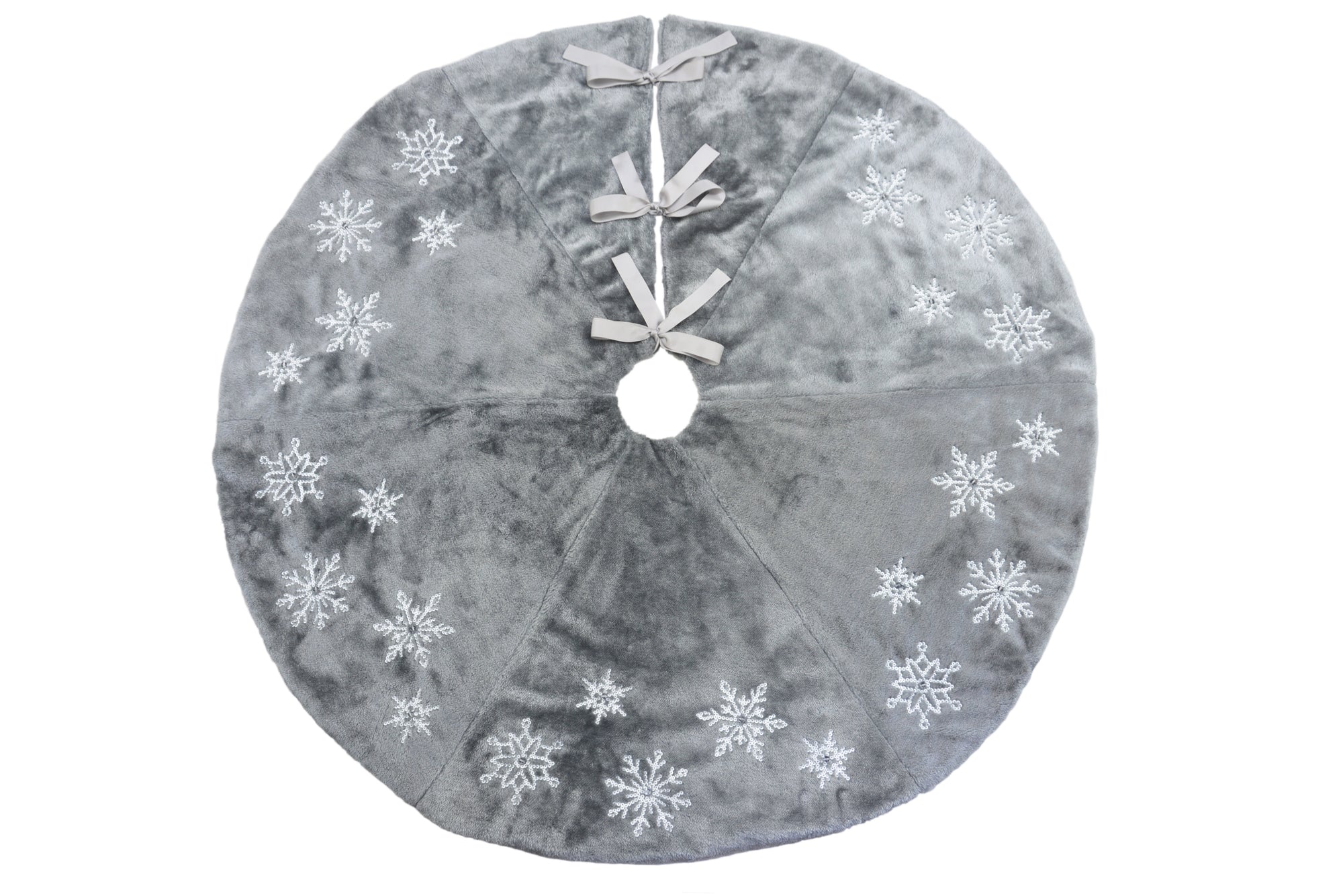 ML18925 Snowflake Sequin Soft Plush Furry Tree Skirt Grey 56''