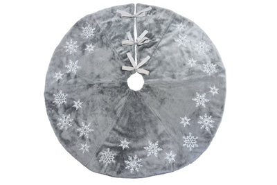 ML18925 Snowflake Sequin Soft Plush Furry Tree Skirt Grey 56''