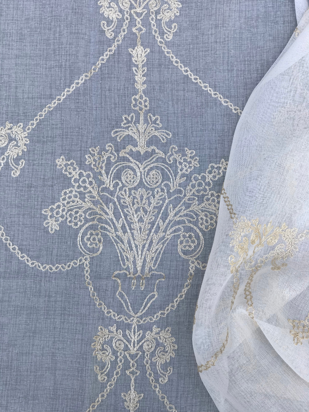 ML19007 Lillie Embroidered Sheer Rod Pocket Curtain Panel 54x84 White Polyester