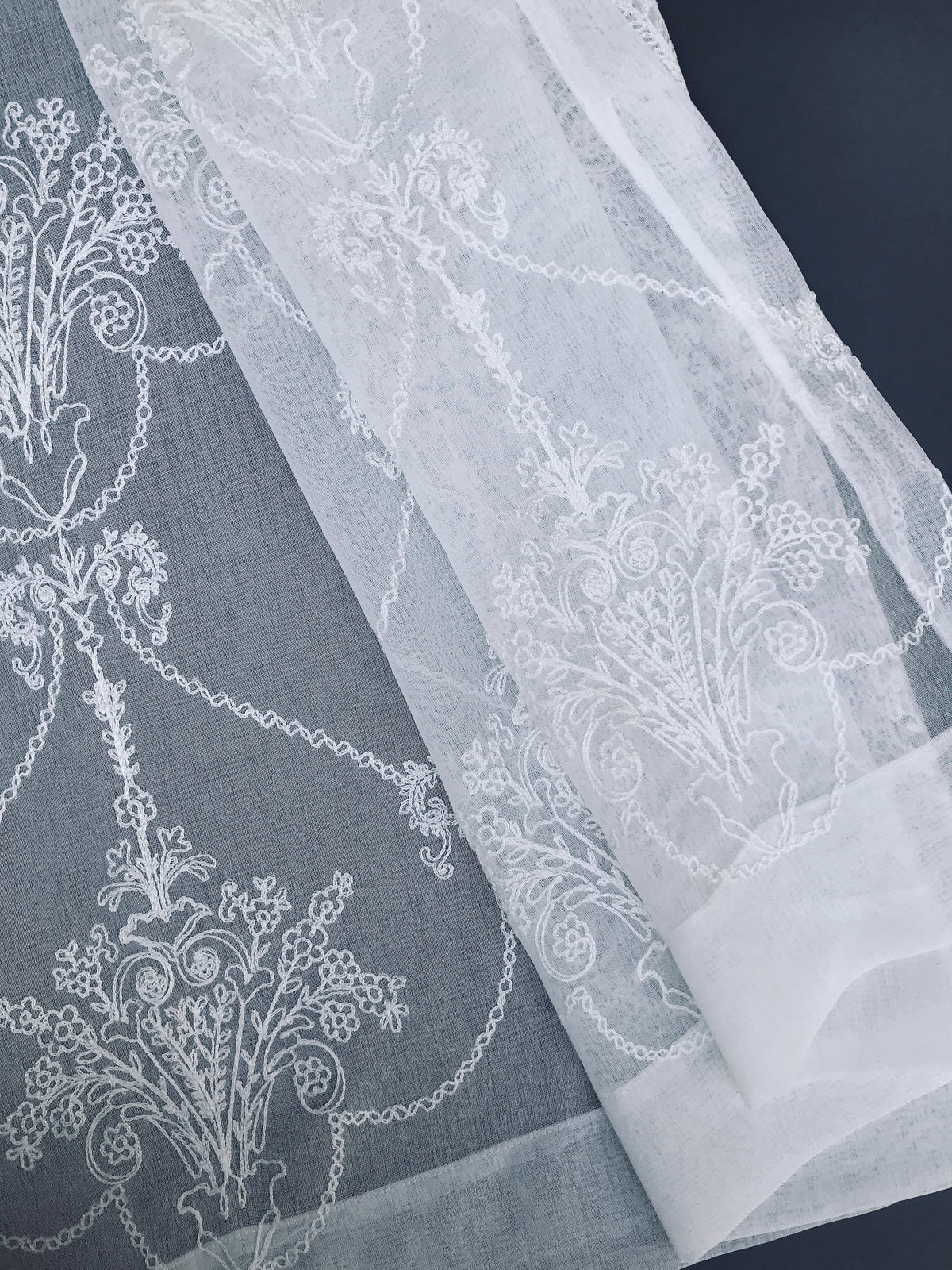 ML19007 Lillie Embroidered Sheer Rod Pocket Curtain Panel 54x84 White Polyester