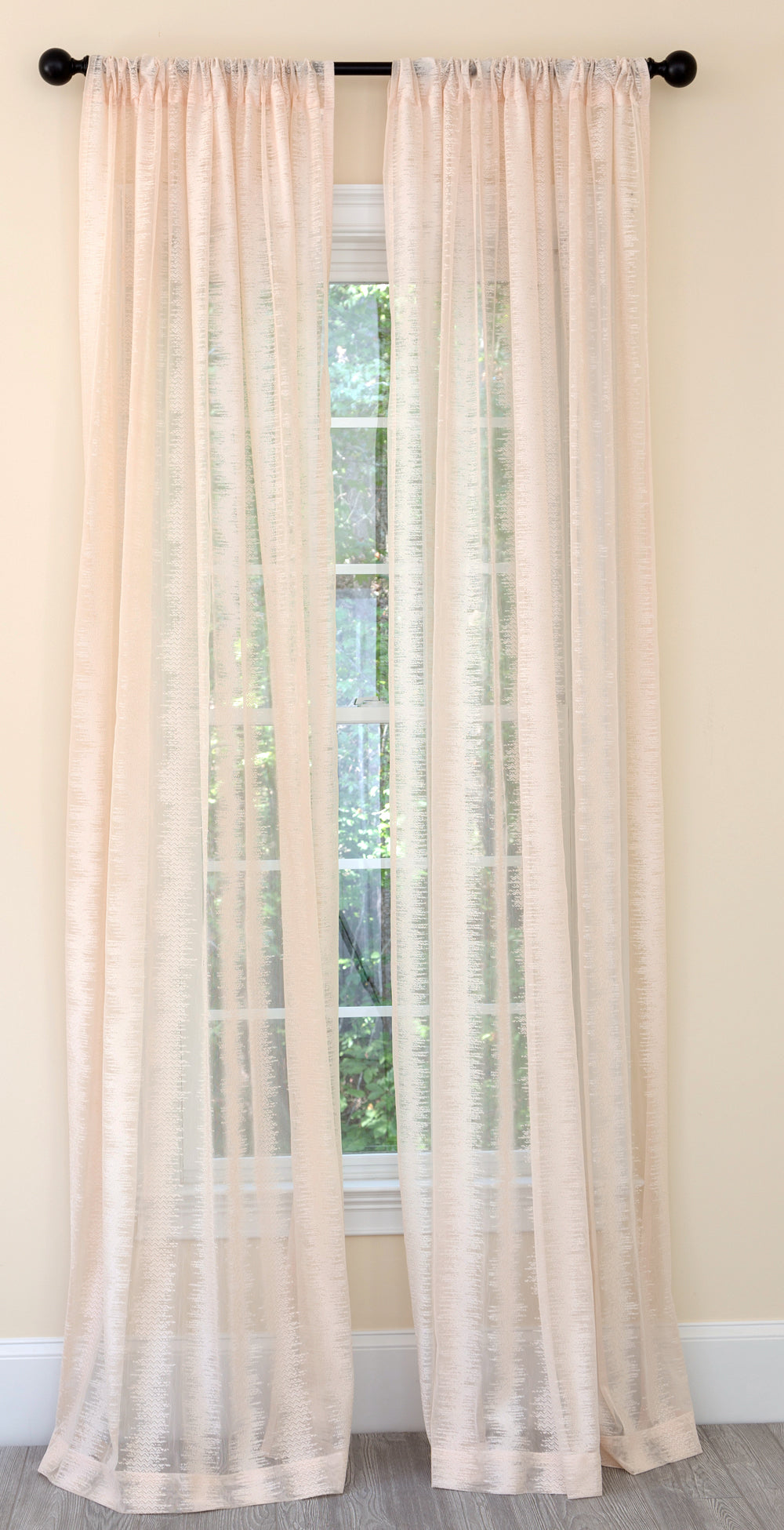 ML19074 Bella Bella Textured Sheer Rod Pocket Curtain Panel 54x108 White Polyester