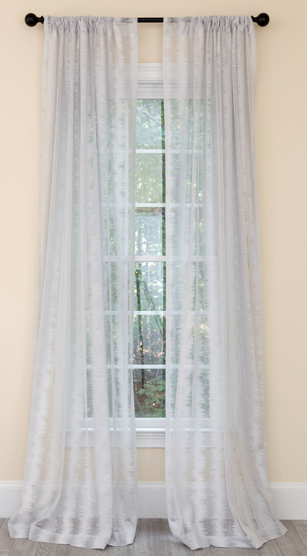 ML19074 Bella Bella Textured Sheer Rod Pocket Curtain Panel 54x108 White Polyester