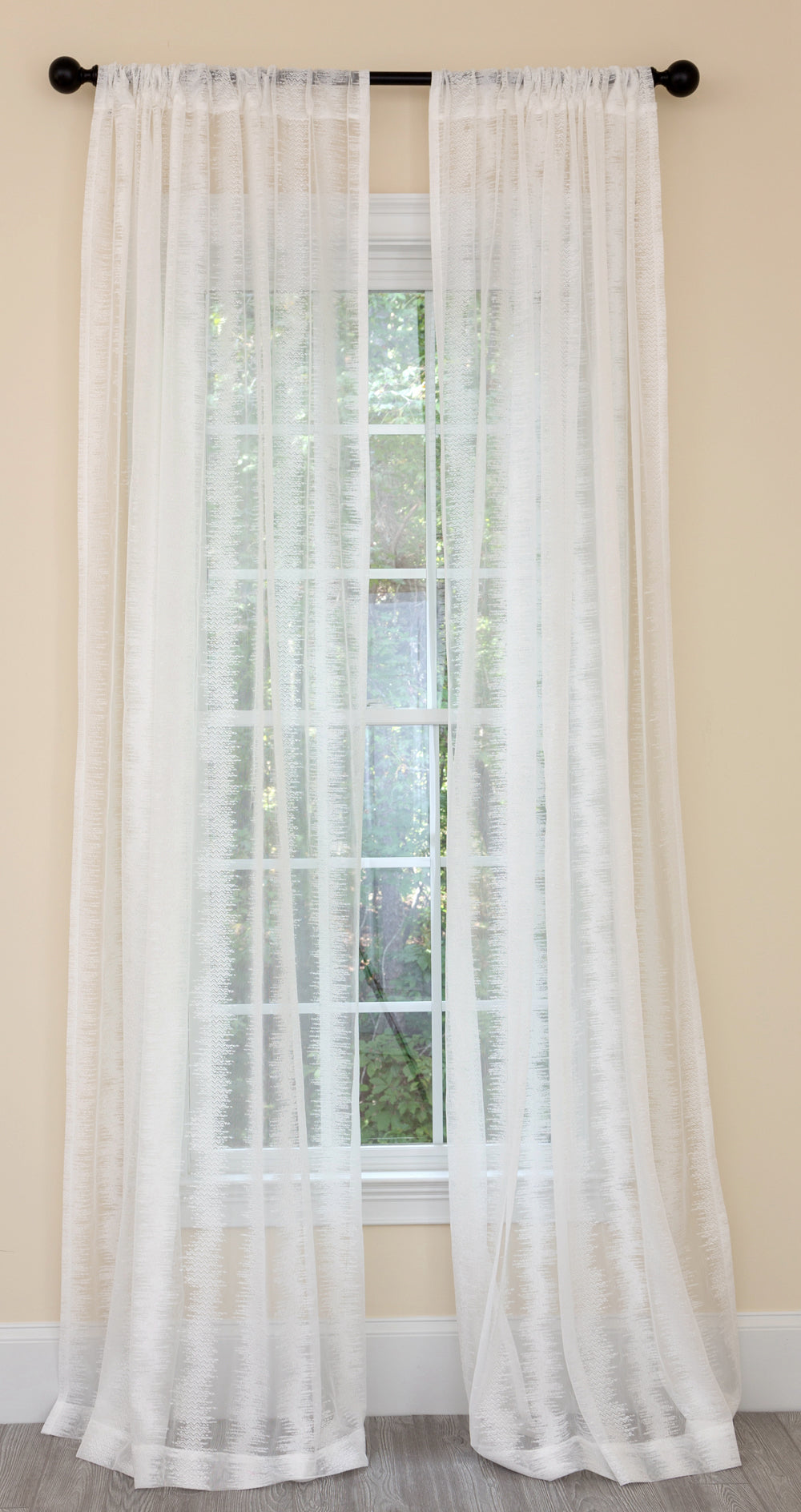 ML19074 Bella Bella Textured Sheer Rod Pocket Curtain Panel 54x108 White Polyester