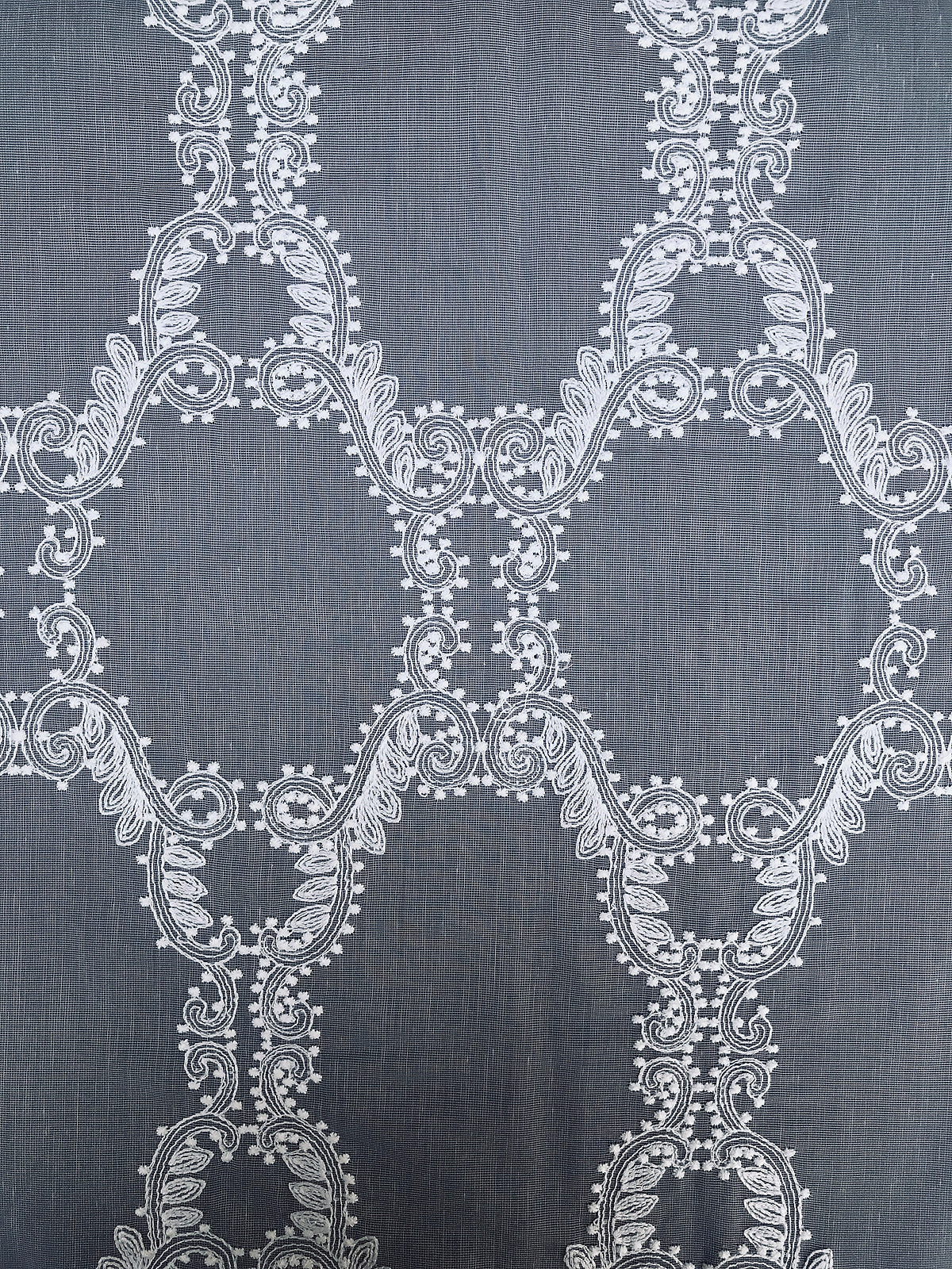 ML19151 Krystal Clear Geometric Embroidered Sheer Rod Pocket Curtain Panel 54x108 White Polyester
