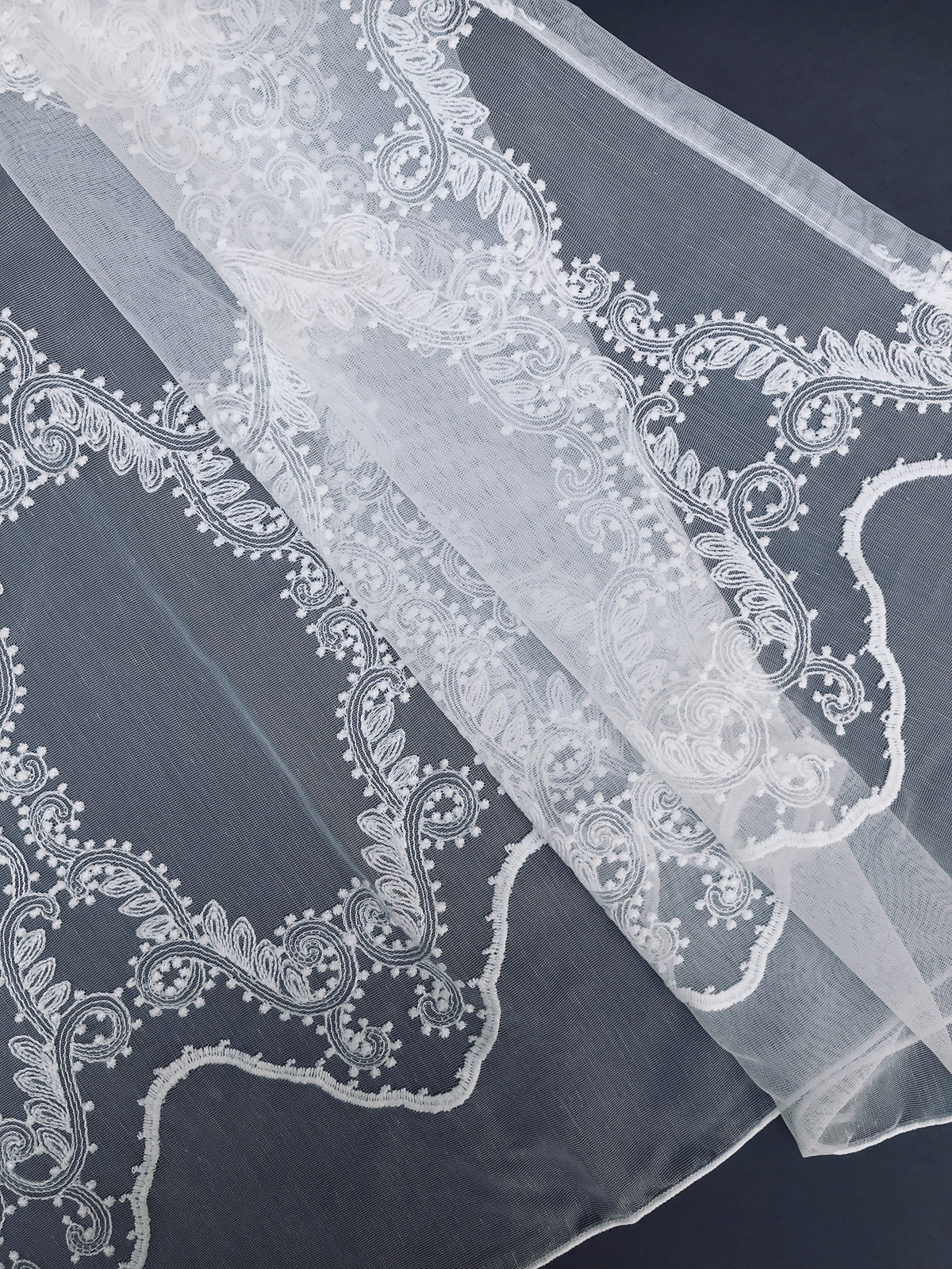 ML19151 Krystal Clear Geometric Embroidered Sheer Rod Pocket Curtain Panel 54x108 White Polyester