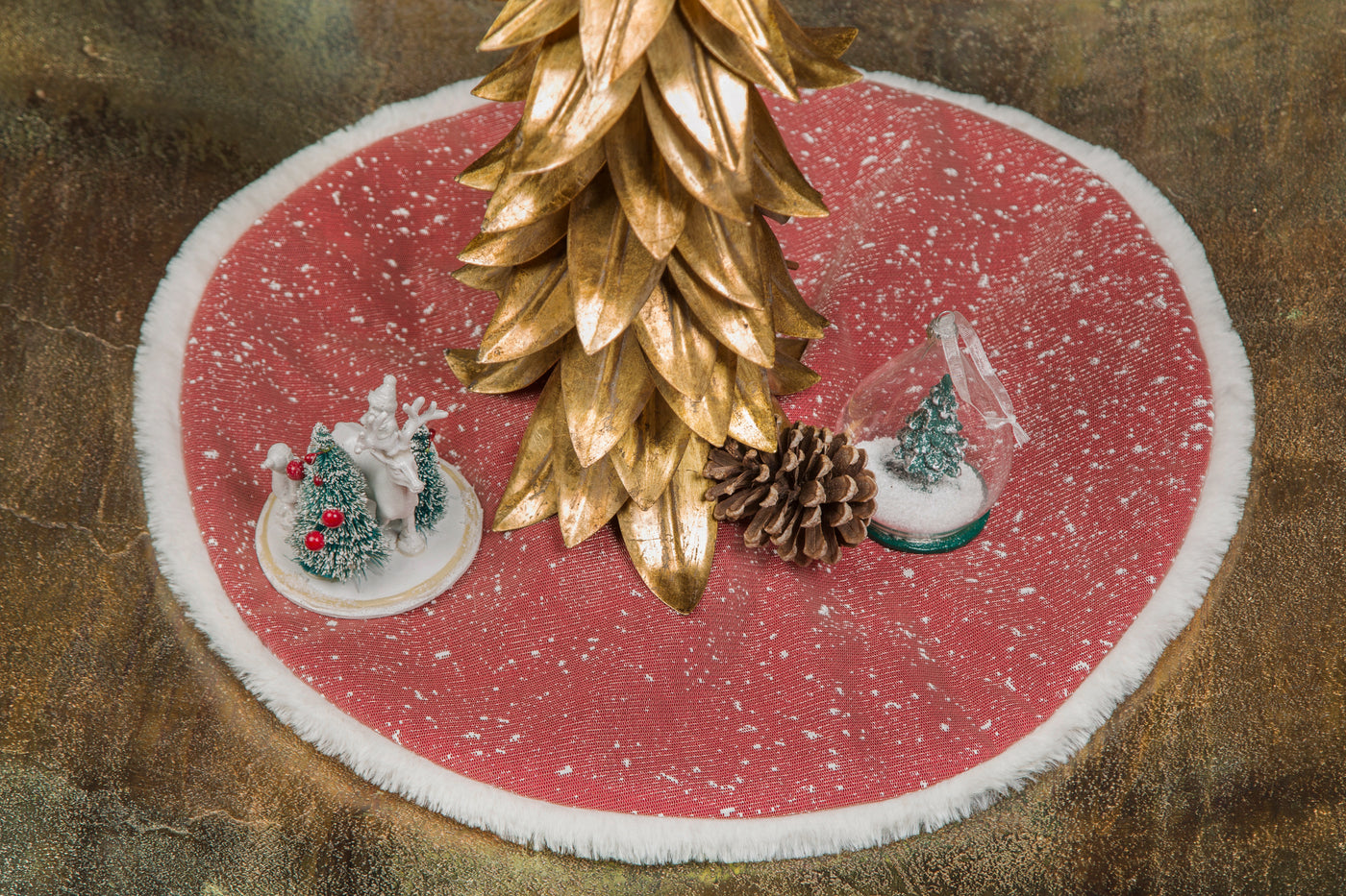 Snowing Christmas Treeskirt with Faux Fur Trim, 20"