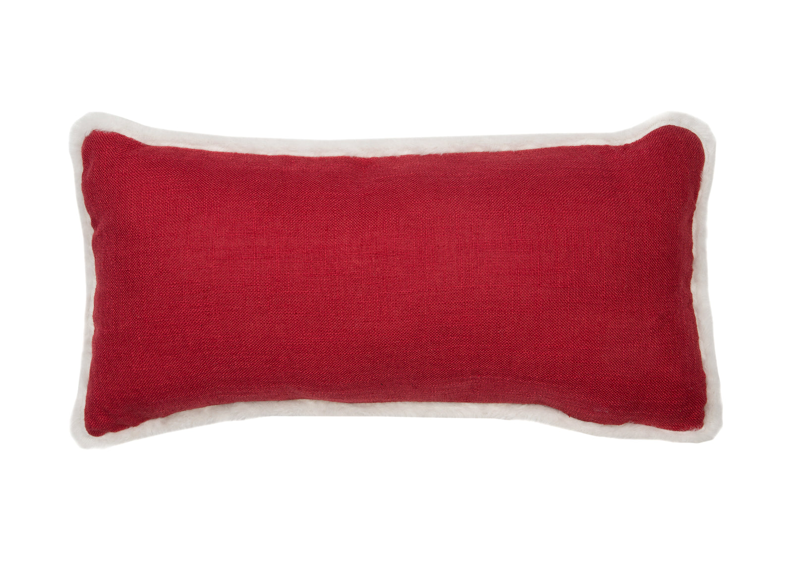 ML21002 Snow Scene Christmas Tree Pillow 10x20 Red Polyester with Faux Fur Trim