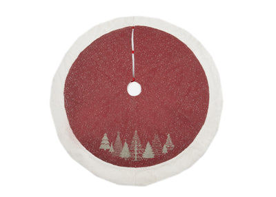 Snow Scene  Christmas Treeskirt w/Printed Christmas Tree with Faux Fur Trim, 56-inch