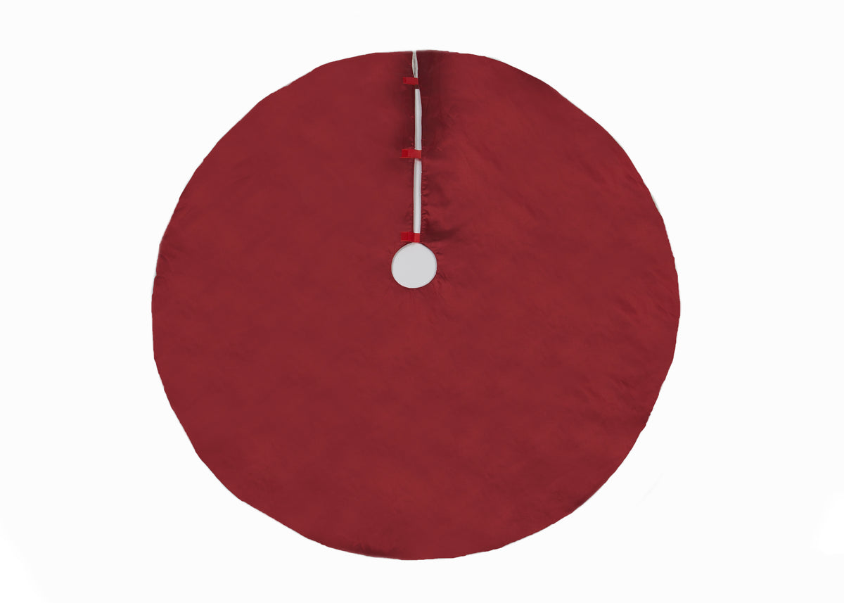 ML21002 Snow Scene Christmas Tree Tree Skirt 56 Inch Red Polyester with Faux Fur Trim