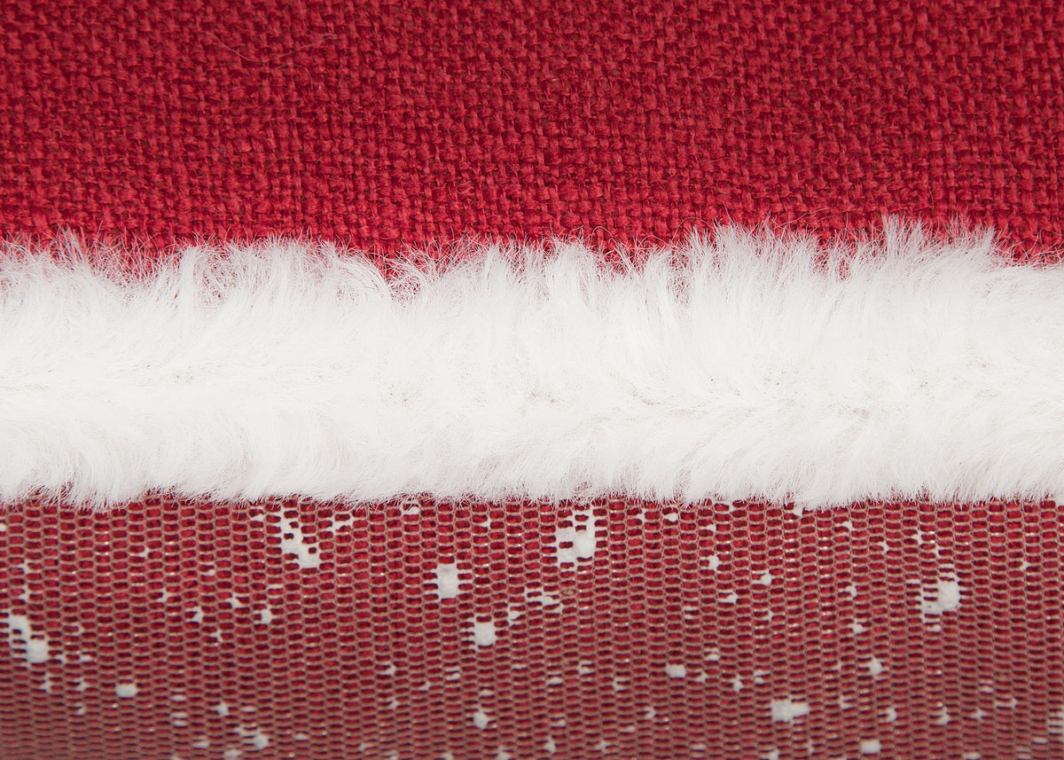 ML21004 Snow Scene Santa Sleigh Pillow 10x20 Red Polyester with Faux Fur Trim
