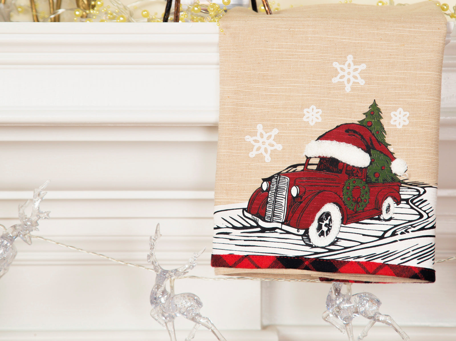 ML21005 Let It Snow Christmas Car Tea Towel 17x27 Polyester Embroidered Tufted