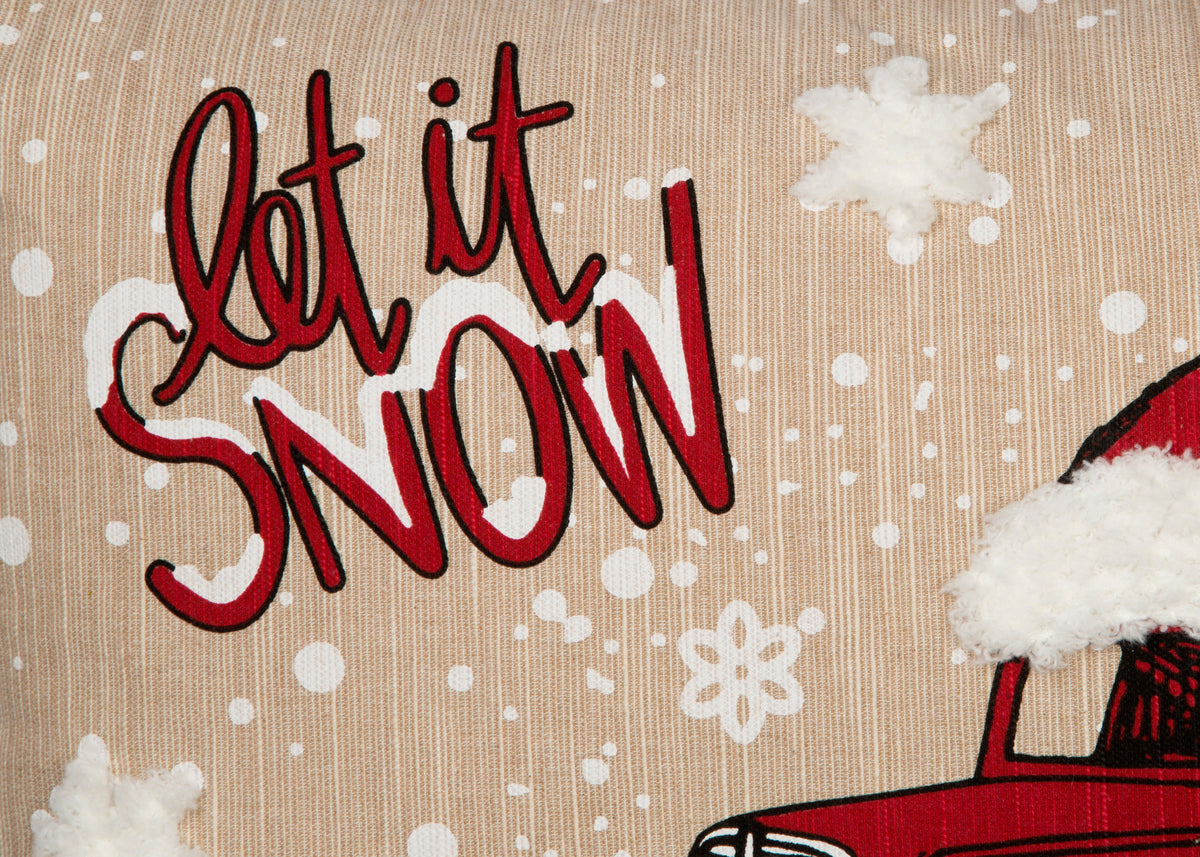 ML21005 Let It Snow Christmas Car Pillow 13x18 Polyester Embroidered Tufted