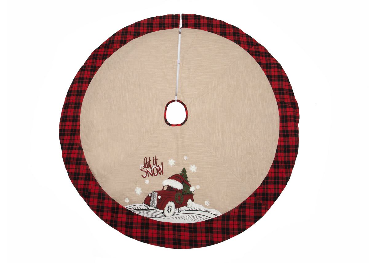 ML21005 Let It Snow Christmas Car Tree Skirt 48 Inch Polyester Embroidered Tufted