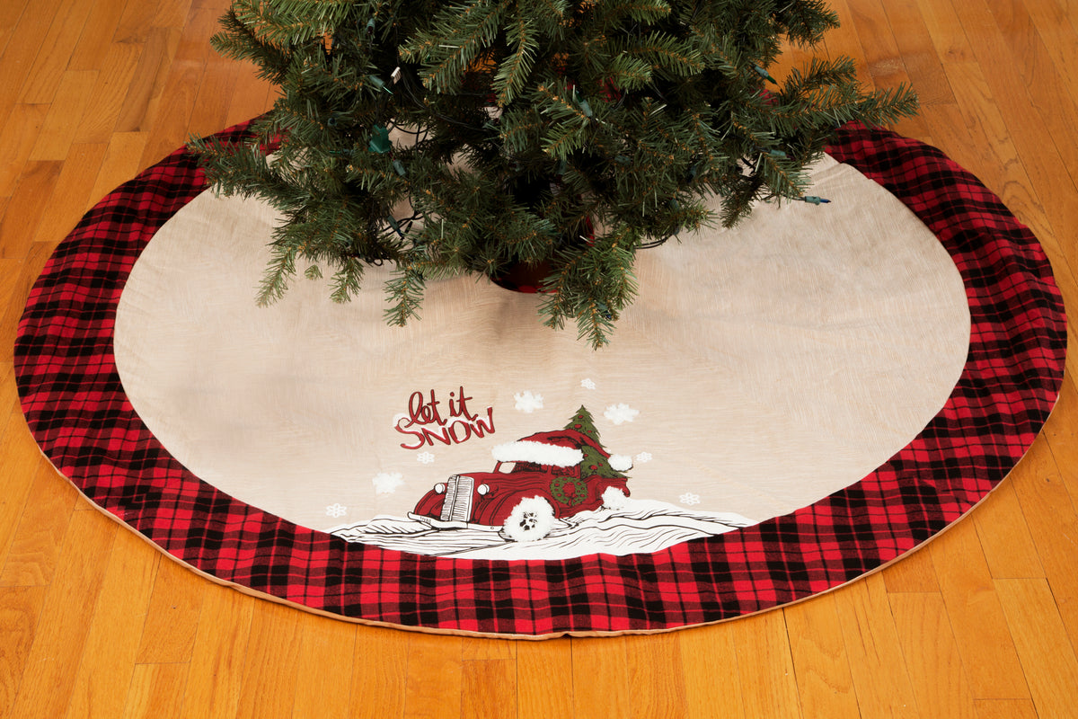 ML21005 Let It Snow Christmas Car Tree Skirt 48 Inch Polyester Embroidered Tufted