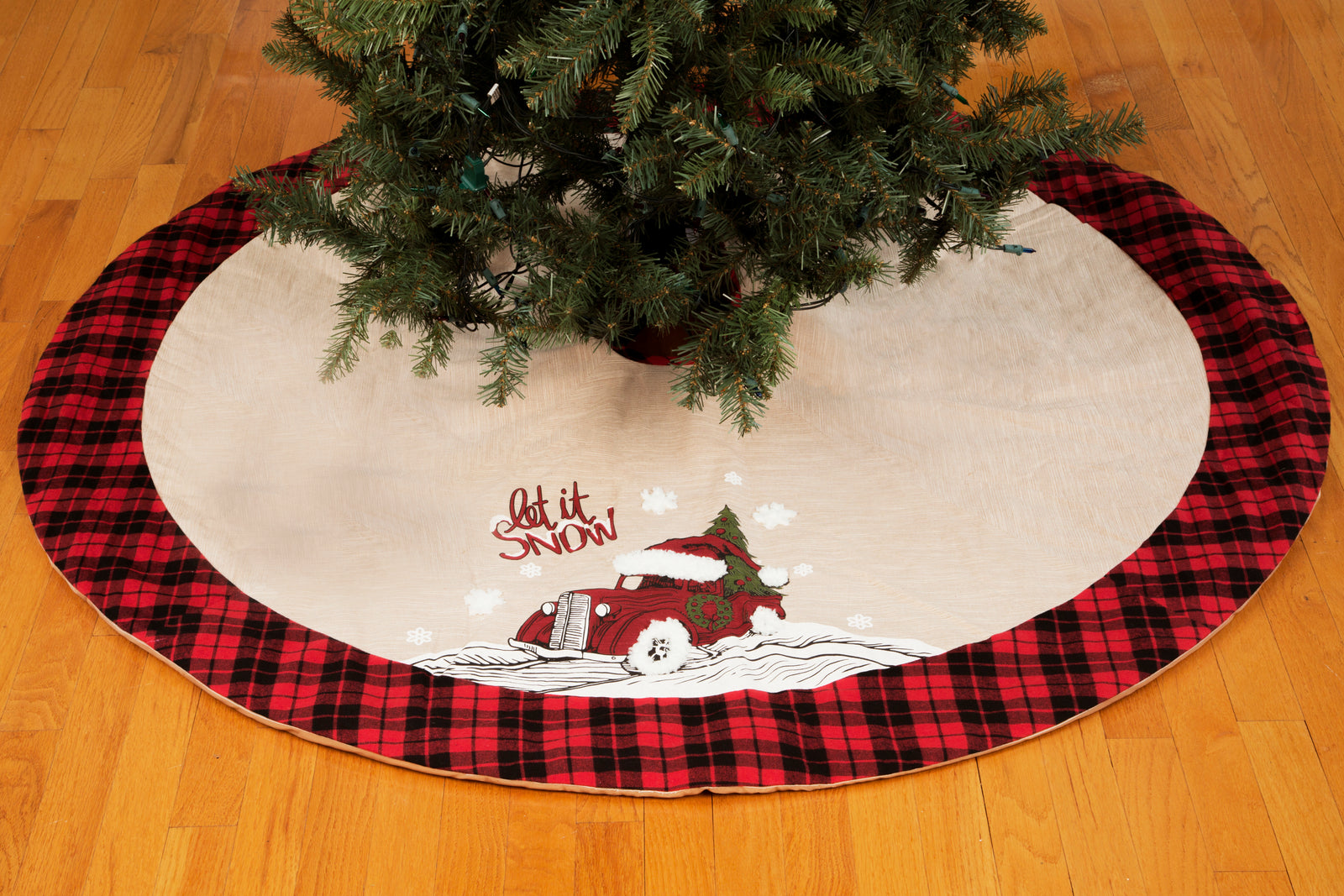 ML21005 Let It Snow Christmas Car Tree Skirt 48 Inch Polyester Embroidered Tufted