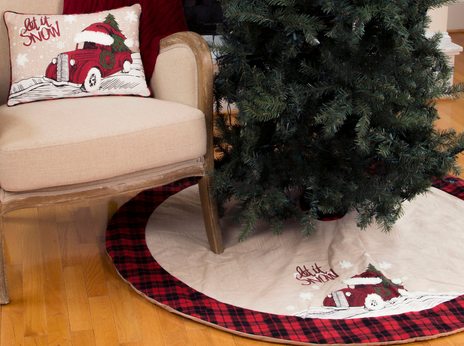 ML21005 Let It Snow Christmas Car Tree Skirt 48 Inch Polyester Embroidered Tufted