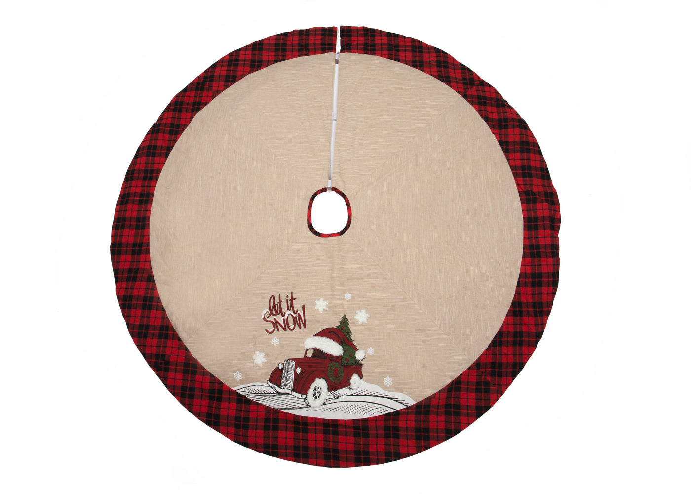 Let It Snow Embroidered Softy Tufted Snow Christmas Car Tree Skirt, 48"