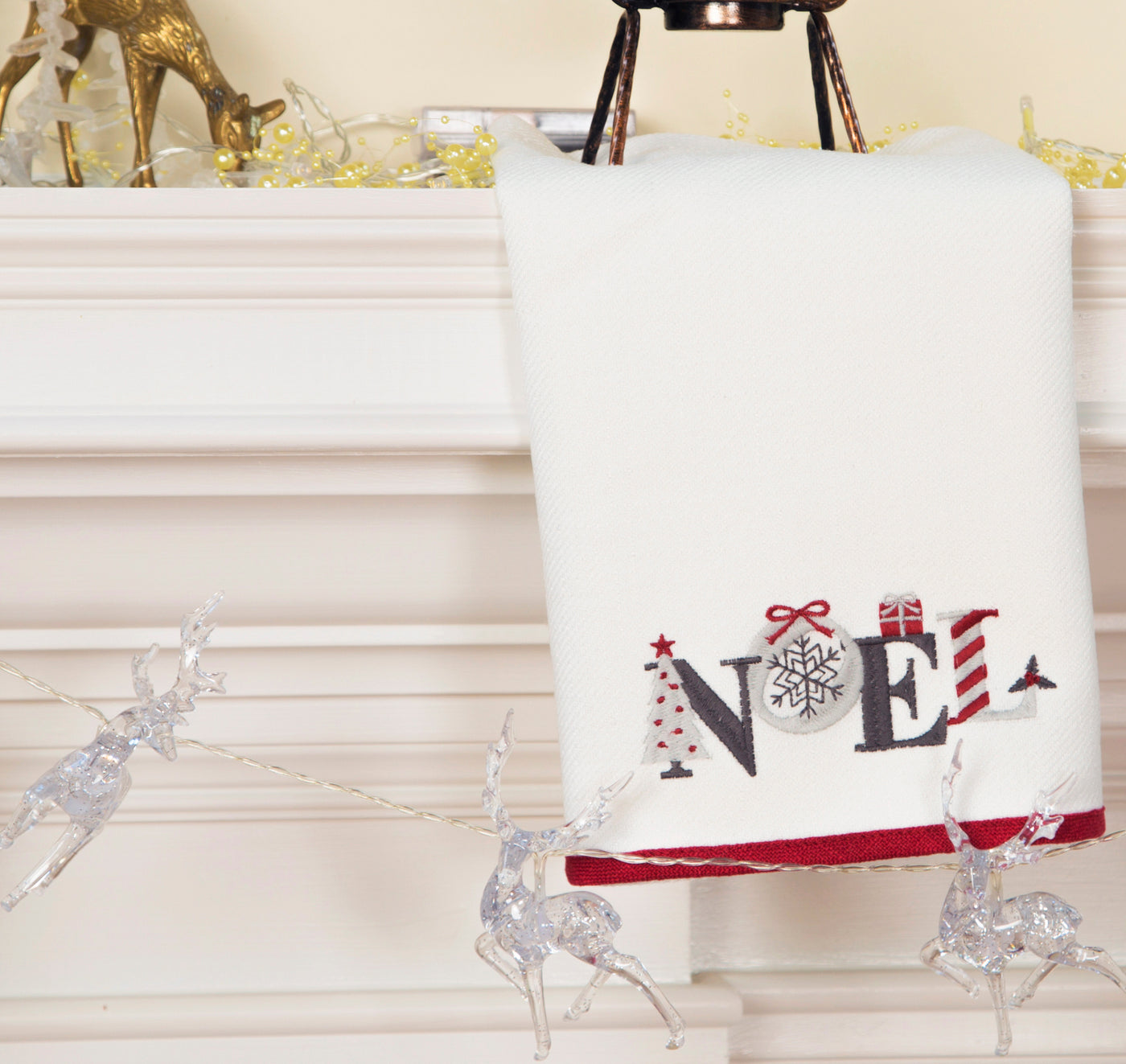 Noel Embroidered Christmas Tea Towel, 17"x27"