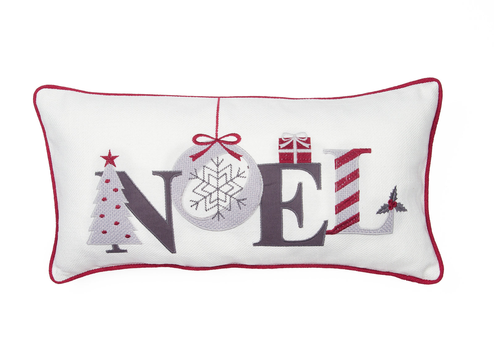 ML21006 Noel Embroidered Christmas Pillow 10x20 Polyester