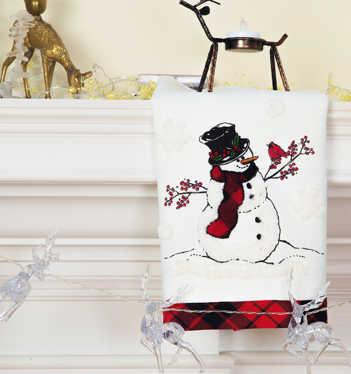ML21007 Snowman with Caroler Hat Embroidered Christmas Tea Towel 17x27 Polyester