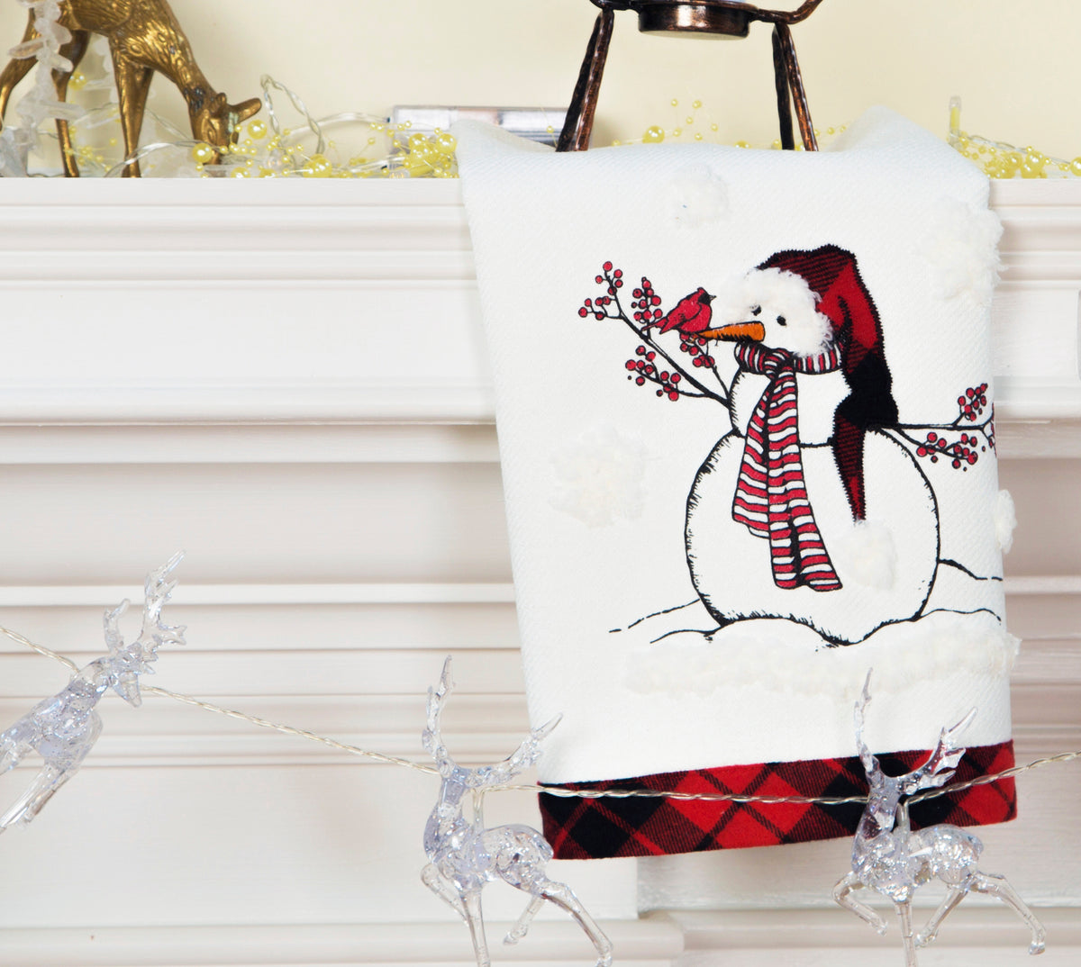 ML21008 Snowman with Beanie Hat Embroidered Christmas Tea Towel 17x27 Polyester