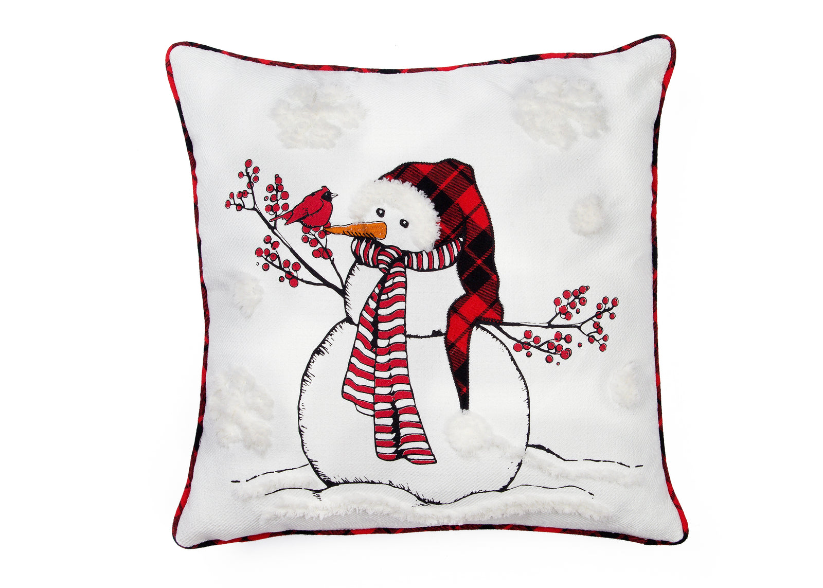 ML21008 Snowman with Beanie Hat Embroidered Christmas Pillow 18x18 Polyester