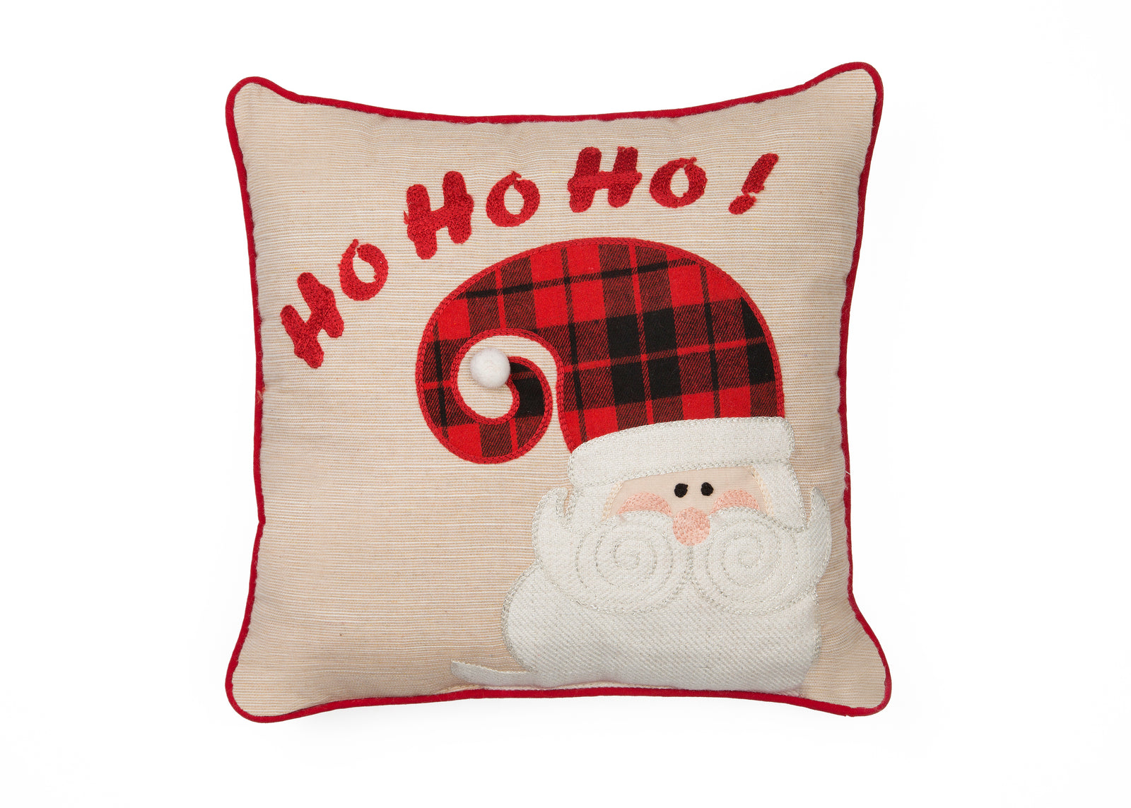 ML21009 HO HO HO Santa Appliqué Christmas Pillow 13x13 Polyester