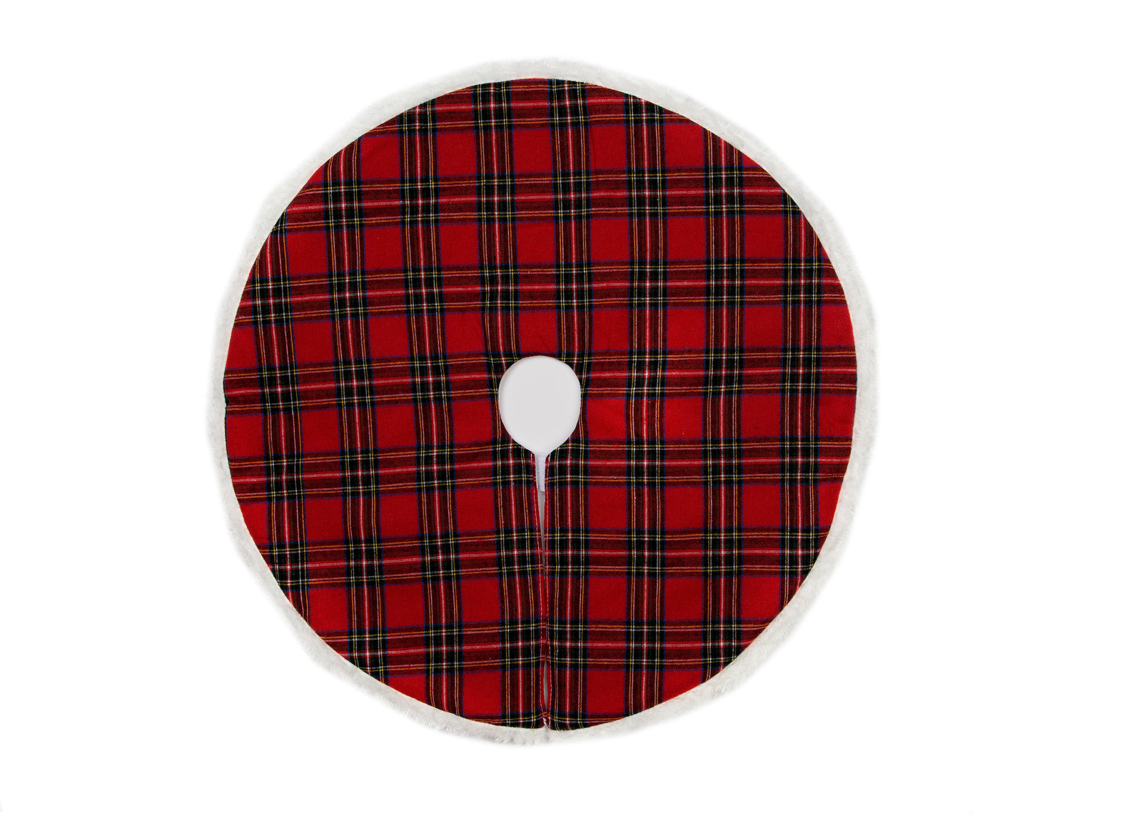 ML21011 Classic Christmas Check Faux Fur Trim Mini Tree Skirt 20-Inch Polyester