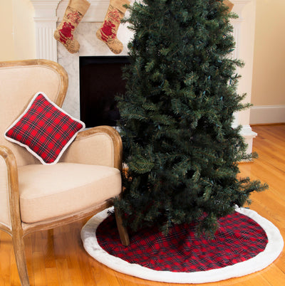 Classic Christmas Check Mini Treeskirt With Faux Fur Trim, 20"