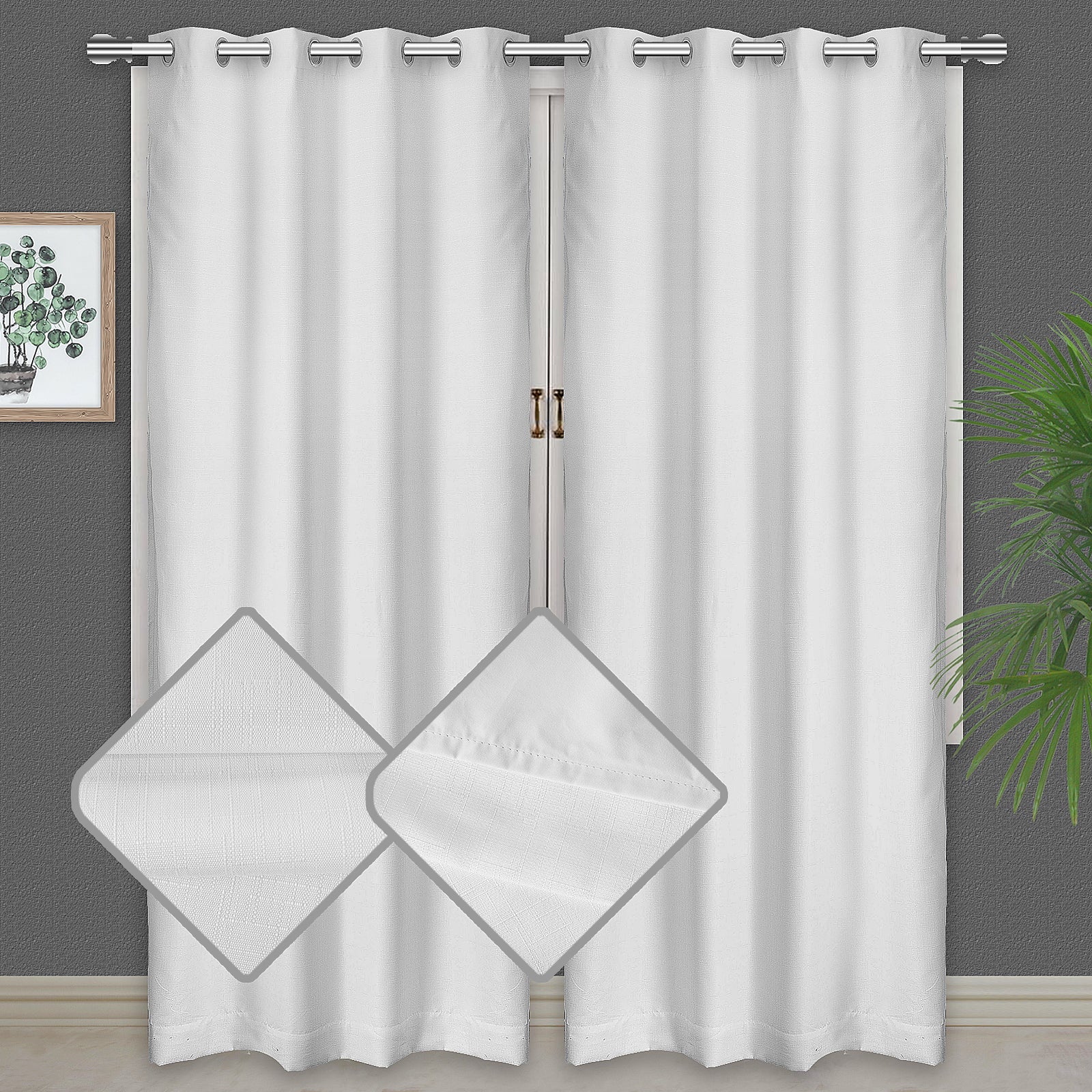 MANOR LUXE Elle Blackout Curtain Panels Grommet Thermal Lined 2 Pack 50x63 White