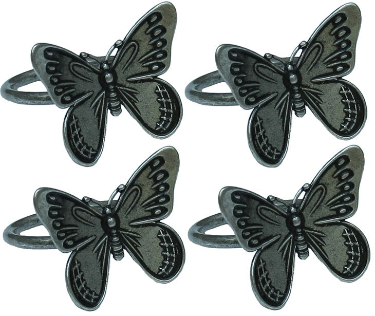 MANOR LUXE Flutter Butterfly Napkin Rings Set of 4 Pewter