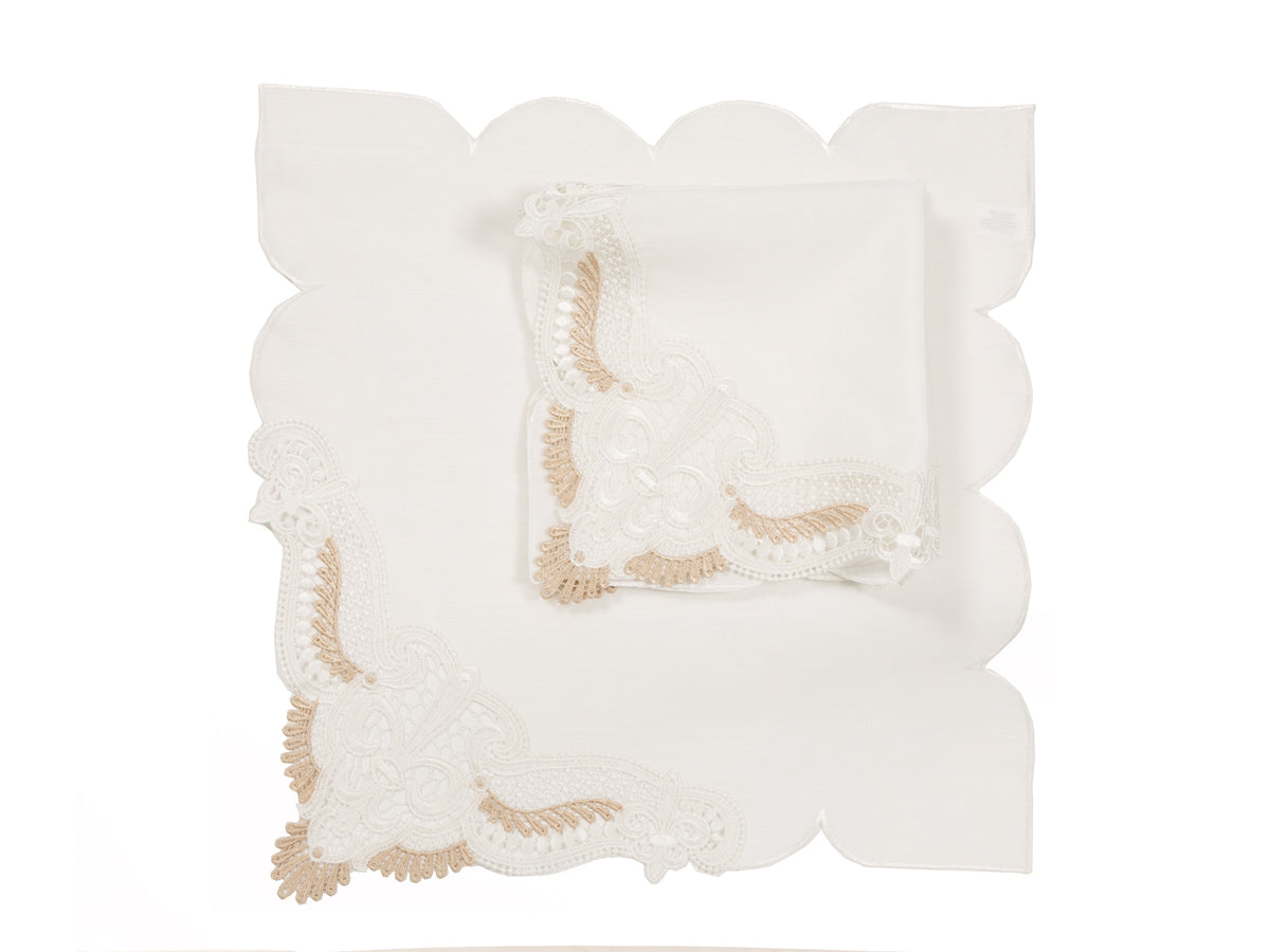 Xia Home Fashions Anais Lace Embroidered Cutwork Napkins Set of 4 20x20 Off-White