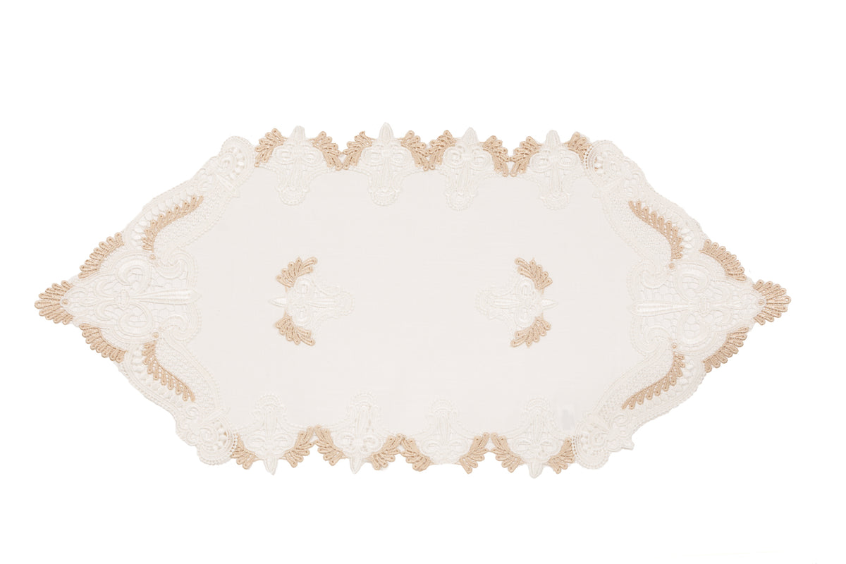 Xia Home Fashions Anais Lace Embroidered Cutwork Table Runner 15x34 Off-White